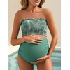 image:imageSummer Mae Maternity Swimsuit Ruffled Two Piece Bikini High Waist Swimwear  Pregnancy bathing suitShirred bandeau topRuffle hemRemovable PadsHighstretchCuteFloralStrapless bikiniBeachBabymoonGreen Floral