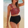 image:imageSummer Mae Maternity Swimsuit Ruffled Two Piece Bikini High Waist Swimwear  Pregnancy bathing suitShirred bandeau topRuffle hemRemovable PadsHighstretchCuteFloralStrapless bikiniBeachBabymoonRed Leopard
