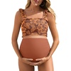 image:imageSummer Mae Maternity Swimsuit Ruffled Two Piece Bikini High Waist Swimwear  Pregnancy bathing suitShirred bandeau topRuffle hemRemovable PadsHighstretchCuteFloralStrapless bikiniBeachBabymoonHibiscus Flower