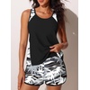 image:imageSummer Mae Blouson Womens Tankini Swimsuits Tummy Control Bathing Suits  Swim shorts with pocketsmodest top with removable padded2piece swimwear 2026 for beachpoolcruiseWavy Palm