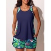 image:imageSummer Mae Blouson Womens Tankini Swimsuits Tummy Control Bathing Suits  Swim shorts with pocketsmodest top with removable padded2piece swimwear 2026 for beachpoolcruiseRainforest Bloom