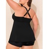 image:imageSummer Mae Plus Size Tankini Swimsuits for Women Ribbed Two Piece Swimwear  Tummy controlAdjustble criss strapsSwim shorts with pockets2pieceRemovable paddedBeachPoolCruiseTropical vacationRibbed Black
