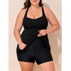 image:imageSummer Mae Plus Size Tankini Swimsuits for Women Ribbed Two Piece Swimwear  Tummy controlAdjustble criss strapsSwim shorts with pockets2pieceRemovable paddedBeachPoolCruiseTropical vacationRibbed Black