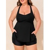 image:imageSummer Mae Plus Size Tankini Swimsuits for Women Ribbed Two Piece Swimwear  Tummy controlAdjustble criss strapsSwim shorts with pockets2pieceRemovable paddedBeachPoolCruiseTropical vacationRibbed Black