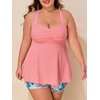 image:imageSummer Mae Plus Size Tankini Swimsuits for Women Ribbed Two Piece Swimwear  Tummy controlAdjustble criss strapsSwim shorts with pockets2pieceRemovable paddedBeachPoolCruiseTropical vacationGlazed Rain Leaves
