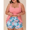 image:imageSummer Mae Plus Size Tankini Swimsuits for Women Ribbed Two Piece Swimwear  Tummy controlAdjustble criss strapsSwim shorts with pockets2pieceRemovable paddedBeachPoolCruiseTropical vacationGlazed Rain Leaves