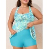 image:imageSummer Mae Plus Size Tankini Swimsuits for Women Ribbed Two Piece Swimwear  Tummy controlAdjustble criss strapsSwim shorts with pockets2pieceRemovable paddedBeachPoolCruiseTropical vacationAbstract Flower Clusters
