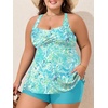 image:imageSummer Mae Plus Size Tankini Swimsuits for Women Ribbed Two Piece Swimwear  Tummy controlAdjustble criss strapsSwim shorts with pockets2pieceRemovable paddedBeachPoolCruiseTropical vacationAbstract Flower Clusters