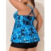 image:imageSummer Mae Plus Size Tankini Swimsuits for Women Ribbed Two Piece Swimwear  Tummy controlAdjustble criss strapsSwim shorts with pockets2pieceRemovable paddedBeachPoolCruiseTropical vacationTiedye Blue Leaves