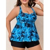 image:imageSummer Mae Plus Size Tankini Swimsuits for Women Ribbed Two Piece Swimwear  Tummy controlAdjustble criss strapsSwim shorts with pockets2pieceRemovable paddedBeachPoolCruiseTropical vacationTiedye Blue Leaves