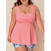 image:imageSummer Mae Plus Size Tankini Swimsuits for Women Ribbed Two Piece Swimwear  Tummy controlAdjustble criss strapsSwim shorts with pockets2pieceRemovable paddedBeachPoolCruiseTropical vacationGlazed Rain Leaves