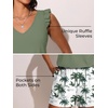image:imageSummer Mae Ruffled Swim Romper One Piece Swimsuit Women Modest Bathing Suit  Highback designV neckDouble layer swim shorts with pocketsHigh waistTummy controlModestBlousonBeachTropical vacationGreen Shadow