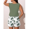image:imageSummer Mae Ruffled Swim Romper One Piece Swimsuit Women Modest Bathing Suit  Highback designV neckDouble layer swim shorts with pocketsHigh waistTummy controlModestBlousonBeachTropical vacationGreen Shadow
