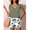 image:imageSummer Mae Ruffled Swim Romper One Piece Swimsuit Women Modest Bathing Suit  Highback designV neckDouble layer swim shorts with pocketsHigh waistTummy controlModestBlousonBeachTropical vacationGreen Shadow