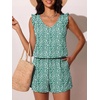 image:imageSummer Mae Ruffled Swim Romper One Piece Swimsuit Women Modest Bathing Suit  Highback designV neckDouble layer swim shorts with pocketsHigh waistTummy controlModestBlousonBeachTropical vacationGreen Wave