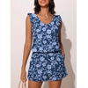 image:imageSummer Mae Ruffled Swim Romper One Piece Swimsuit Women Modest Bathing Suit  Highback designV neckDouble layer swim shorts with pocketsHigh waistTummy controlModestBlousonBeachTropical vacationBlue Branches Flowers