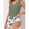 image:imageSummer Mae Ruffled Swim Romper One Piece Swimsuit Women Modest Bathing Suit  Highback designV neckDouble layer swim shorts with pocketsHigh waistTummy controlModestBlousonBeachTropical vacationGreen Shadow