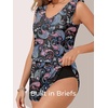image:imageSummer Mae Ruffled Swim Romper One Piece Swimsuit Women Modest Bathing Suit  Highback designV neckDouble layer swim shorts with pocketsHigh waistTummy controlModestBlousonBeachTropical vacationBlack Paisley