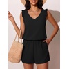 image:imageSummer Mae Ruffled Swim Romper One Piece Swimsuit Women Modest Bathing Suit  Highback designV neckDouble layer swim shorts with pocketsHigh waistTummy controlModestBlousonBeachTropical vacationBlack