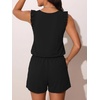 image:imageSummer Mae Ruffled Swim Romper One Piece Swimsuit Women Modest Bathing Suit  Highback designV neckDouble layer swim shorts with pocketsHigh waistTummy controlModestBlousonBeachTropical vacationBlack
