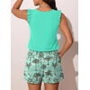 image:imageSummer Mae Ruffled Swim Romper One Piece Swimsuit Women Modest Bathing Suit  Highback designV neckDouble layer swim shorts with pocketsHigh waistTummy controlModestBlousonBeachTropical vacationBlue Leopard Coconut Tree