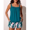 image:imageSummer Mae Blouson Womens Tankini Swimsuits Tummy Control Bathing  Modest tankini with adjustable strapsbuiltin briefswim shorts with pocketsplus for beachpoolvacationHibiscus With Palm Leaves