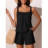 image:imageSummer Mae Blouson Womens Tankini Swimsuits Tummy Control Bathing  Modest tankini with adjustable strapsbuiltin briefswim shorts with pocketsplus for beachpoolvacationBlack