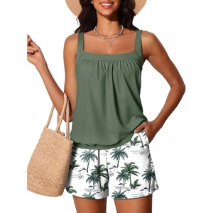 image:imageSummer Mae Blouson Womens Tankini Swimsuits Tummy Control Bathing  Modest tankini with adjustable strapsbuiltin briefswim shorts with pocketsplus for beachpoolvacationGreen Shadow