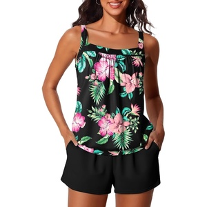 image:imageSummer Mae Blouson Womens Tankini Swimsuits Tummy Control Bathing  Modest tankini with adjustable strapsbuiltin briefswim shorts with pocketsplus for beachpoolvacationBlush Jungle Flower