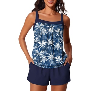 image:imageSummer Mae Blouson Womens Tankini Swimsuits Tummy Control Bathing  Modest tankini with adjustable strapsbuiltin briefswim shorts with pocketsplus for beachpoolvacationBlue Coconut Sea