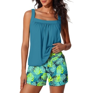 image:imageSummer Mae Blouson Womens Tankini Swimsuits Tummy Control Bathing  Modest tankini with adjustable strapsbuiltin briefswim shorts with pocketsplus for beachpoolvacationTropical Green Leaves