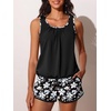 image:imageSummer Mae Blouson Womens Tankini Swimsuits with Shorts Bathing Suits 2026  Side PocketsTummy ControlBuiltin Brief Modest FitRemovable PadsSlimming Coverage for Beach VacationsWhite Gouache Flowers