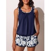 image:imageSummer Mae Blouson Womens Tankini Swimsuits with Shorts Bathing Suits 2026  Side PocketsTummy ControlBuiltin Brief Modest FitRemovable PadsSlimming Coverage for Beach VacationsMonstera Leaf Silhouette