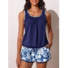 image:imageSummer Mae Blouson Womens Tankini Swimsuits with Shorts Bathing Suits 2026  Side PocketsTummy ControlBuiltin Brief Modest FitRemovable PadsSlimming Coverage for Beach VacationsBlue White Grasses