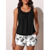 image:imageSummer Mae Blouson Womens Tankini Swimsuits with Shorts Bathing Suits 2026  Side PocketsTummy ControlBuiltin Brief Modest FitRemovable PadsSlimming Coverage for Beach VacationsBlack Palm Tree