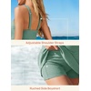 image:imageSummer Mae Ribbed Maternity Swimsuit Wrap Dress with Builtin Pocket Short  2In1 Side Tie One Piece Bathing Suit Adjustable Straps Removable Pads Belly Ruching Babymoon Pool and Beach DaysSage Green