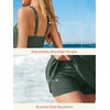 image:imageSummer Mae Ribbed Maternity Swimsuit Wrap Dress with Builtin Pocket Short  2In1 Side Tie One Piece Bathing Suit Adjustable Straps Removable Pads Belly Ruching Babymoon Pool and Beach DaysOlive Green