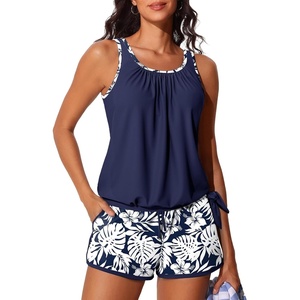 image:imageSummer Mae Blouson Womens Tankini Swimsuits with Shorts Bathing Suits 2026  Side PocketsTummy ControlBuiltin Brief Modest FitRemovable PadsSlimming Coverage for Beach VacationsMonstera Leaf Silhouette