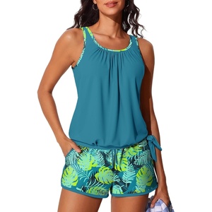 image:imageSummer Mae Blouson Womens Tankini Swimsuits with Shorts Bathing Suits 2026  Side PocketsTummy ControlBuiltin Brief Modest FitRemovable PadsSlimming Coverage for Beach VacationsTropical Green Leaves