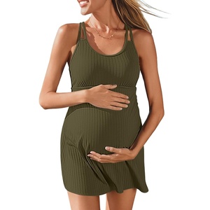 image:imageSummer Mae Ribbed Maternity Swimsuit Wrap Dress with Builtin Pocket Short  2In1 Side Tie One Piece Bathing Suit Adjustable Straps Removable Pads Belly Ruching Babymoon Pool and Beach DaysOlive Green