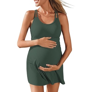 image:imageSummer Mae Ribbed Maternity Swimsuit Wrap Dress with Builtin Pocket Short  2In1 Side Tie One Piece Bathing Suit Adjustable Straps Removable Pads Belly Ruching Babymoon Pool and Beach DaysGreen