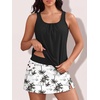 image:imageSummer Mae Blouson Womens Tankini Swimsuits with Skirt Bathing Suits 2026  Side PocketsTummy ControlBuiltin Boyshorts Modest FitRemovable PadsSlimming Coverage for Beach VacationsBlack Palm Tree