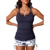 image:imageSummer Mae Tankini Swimsuits for Women 2026 Bathing Suits Top Ruched Two Piece Tummy Control VWire Modest Swim Suits  Modest Bathing Suit Flattering Swim Suit Swimsuit with Adjustable Strap Tankini with Shorts Boy Shorts with Sporty PocketBlue Shadow on White