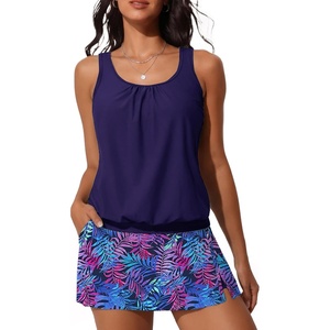 image:imageSummer Mae Blouson Womens Tankini Swimsuits with Skirt Bathing Suits 2026  Side PocketsTummy ControlBuiltin Boyshorts Modest FitRemovable PadsSlimming Coverage for Beach VacationsPurple Leaf