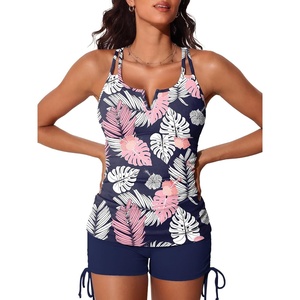 image:imageSummer Mae Tankini Swimsuits for Women 2026 Bathing Suits Top Ruched Two Piece Tummy Control VWire Modest Swim Suits  Modest Bathing Suit Flattering Swim Suit Swimsuit with Adjustable Strap Tankini with Shorts Boy Shorts with Sporty PocketPink Leaves