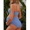 image:imageSummer Mae Maternity Ribbed High Waist Swimsuit Crop Top Bikini Bathing Suit High Cut Two Piece Pregnancy SwimwearLight Blue