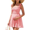 image:imageSummer Mae Smocked Maternity Swim Dress Ruffle ALine with Pockets  One Piece Pregnancy Bathing Suit with Builtin Bottom for Babymoon Beach amp PoolLight Pink