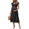 image:imageSummer Mae Smocked Maternity Dress Baby Shower Summer Ruffle Sleeve DressesBlack