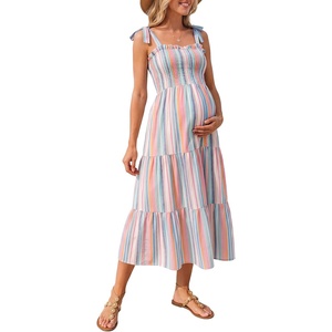image:imageSummer Mae Smocked Maternity Dress with Pockets Baby Shower Summer OutfitRainbow Striped
