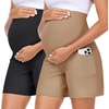 image:imageSummer Mae CloudFeel Maternity Shorts with Pockets Over The Belly Pregnancy Yoga Workout Biker Short Active Athletic Pants2 Pack  Blackcamel